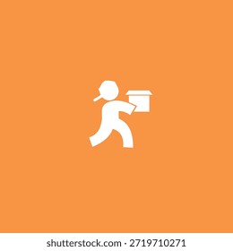 Este logotipo presenta a un hombre que lleva una gorra al revés. Lleva una caja que simboliza entrega, servicio o logística. Este logotipo es adecuado para servicios de entrega que enfatizan la velocidad y el servicio personalizado.