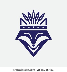 This logo features a minimalist style illustration of a fox's head in purple and a typical Native American headdress.The fox's face is displayed simply but expressively,conveying a friendly impression