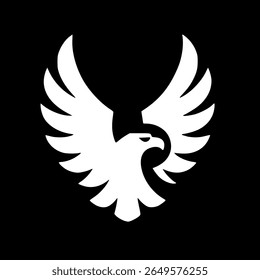 Este logotipo apresenta uma silhueta de uma águia voadora com suas asas espalhadas. O design simboliza liberdade, visão ampla e força. O estilo minimalista dá uma impressão de elegância, dinamismo,