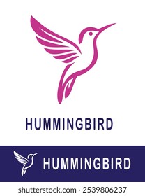 This logo features a sleek, minimalist outline of a hummingbird in flight, with graceful lines and a pink color scheme, symbolizing freedom, agility, and beauty