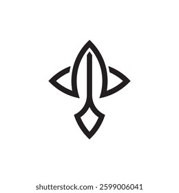This logo features a sleek, symmetrical emblem resembling a stylized sword or rocket, symbolizing strength, precision, and ambition. It suits security firms, tech startups, aerospace, or gaming brands
