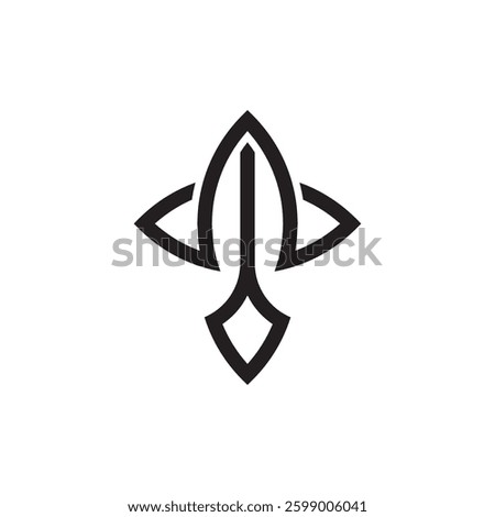 This logo features a sleek, symmetrical emblem resembling a stylized sword or rocket, symbolizing strength, precision, and ambition. It suits security firms, tech startups, aerospace, or gaming brands