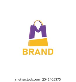 This logo features a stylized shopping bag with a prominent "M" incorporated into its design. The bag is split into two sections: the upper part is purple, forming the letter "M," while the lower part