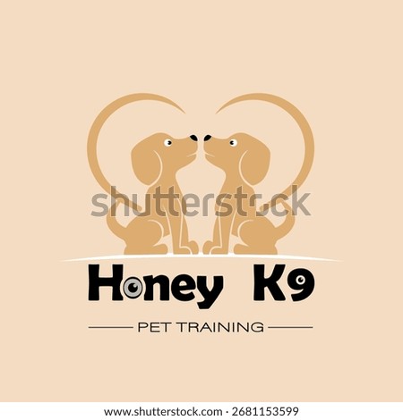 This logo features two dogs facing each other, forming a heart with their tails — symbolizing love, care, and trust in pet training.