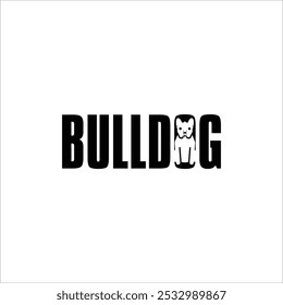 Este logotipo apresenta a palavra "buldogue" com o "O" como um buldogue feroz e musculoso, simbolizando força, lealdade e resiliência, perfeito para uma imagem de marca poderosa e confiável.