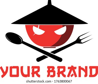 This logo is form of bowl, fork and spoon that seen like a warrior, red color of bowl representate as Japan flag. Suitable for Japanese food restauran