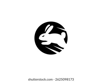 Este logotipo tiene la forma de un conejo corriendo, en un círculo, con líneas de velocidad.