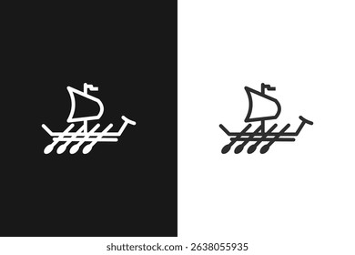 This logo is in the form of a Viking warship with sails and oars.