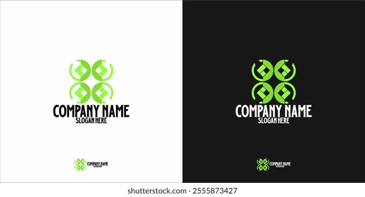 This logo has a fairly minimalist design with basic geometric shapes that are repeated symmetrically. The use of green gives a fresh, natural, and environmentally friendly impression.