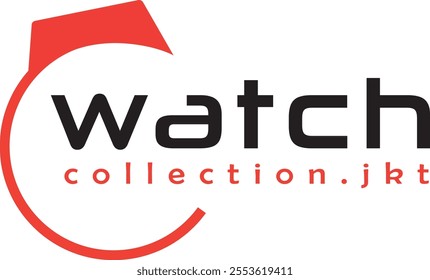 
This logo has a modern and minimalist design, with a red semi-circular icon that resembles a watch frame, and a rectangular element on top that represents a watch strap.
This logo has a modern and mi