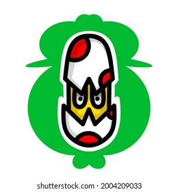 This is a logo or icon of a broken chicken egg and a chick