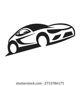 This is a logo or icon of a racing car going at high speed with a minimalist design.