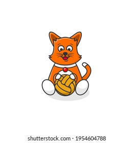 this is a logo illustration of a cat holding a ball