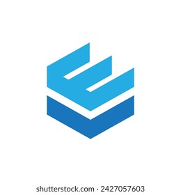 this logo image on a white background is a letter e logo in hexagonal shape in simple flat style and in blue color