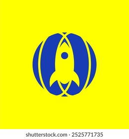 This logo is inspired by the shape of a ball and a rocket ship.