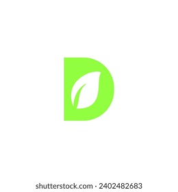 This is a logo for the letter D and leaf elements in a fresh natural green color suitable for company logos with the initial D, herbal medicines, natural products, vegetables, fertilizer shop