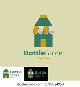 This logo is a mix between a bottle and a shop. This logo is suitable for companies that manufacture bottles and sell them  template. Tag, Label, Store, Cart, Trolley. bottle

