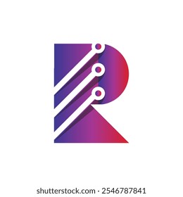Este es un logotipo de una letra monograma R en morado para empresas relacionadas con la tecnología