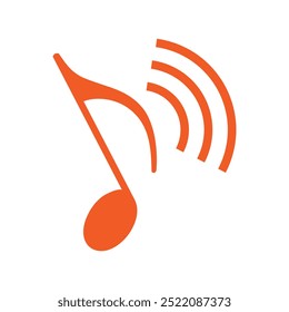 Este es un logotipo de una nota musical con una señal wi-fi en color naranja en estilo plano simple