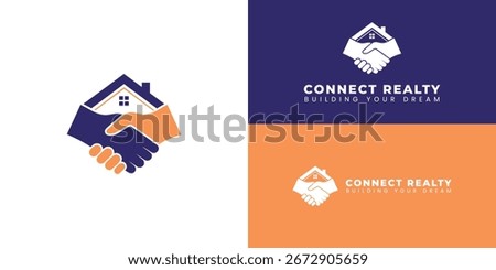 This logo represents the trusted agreement between a home hunter and a seller. It features a handshake with a house in its negative space, symbolizing a successful real estate transaction.