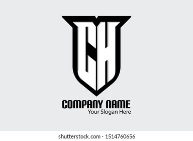 This is a logo shaped with letters c and h. white logo with black border. This logo can be used for companies, web designs, web templates, and posters.