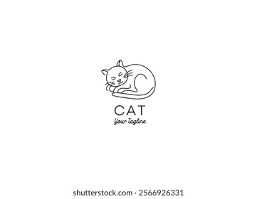 This logo showcases a stylized cat, designed with a blend of elegance and simplicity. The cat is presented in a geometric, almost symmetrical shape, where sharp angles and curves balance each other, f