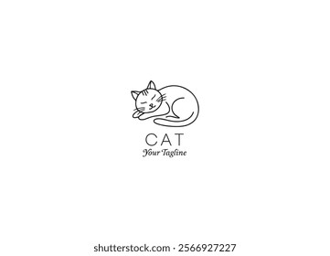 This logo showcases a stylized cat, designed with a blend of elegance and simplicity. The cat is presented in a geometric, almost symmetrical shape, where sharp angles and curves balance each other, f