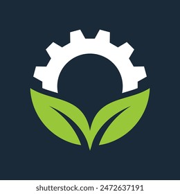 Este logotipo muestra un engranaje y una combinación de tres hojas.