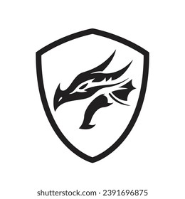 This is a logo with a simple concept of a dragon in a shield