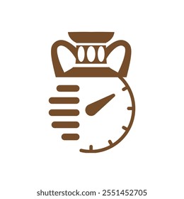 This is a logo that depicts fusion design between a vase and a watch or clock or timer or stopwatch in brown color for pottery class logo