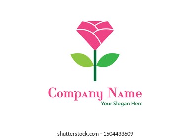 This is a logo that uses the concept of flowers with pink diamonds and green colored leaves. This logo is pink and green with a white background. This logo can be used for companies and web designs.