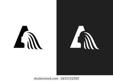 This logo is a unique A-shaped logo, with a silhouette of a woman's face. Suitable for beauty businesses or beauty and fashion products.