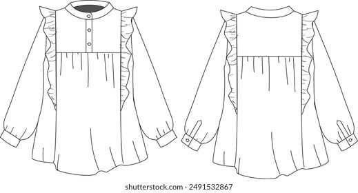 This long dress technical drawing features detailed representations of the silhouette, seams, and design elements. Ideal for fashion designers and garment makers, it ensures accurate interpretations f