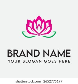 Dieses Lotus-Logo steht für Reinheit, Gelassenheit und zeitlose Schönheit in einem schlichten, aber eleganten Design