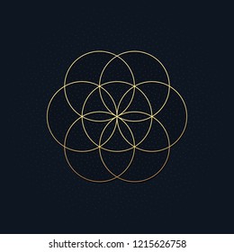 
This is a luxurious black fabric background with a golden Flower of Life. Vector illustration.