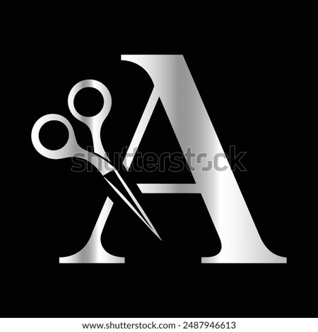 This luxurious and elegant initial "A" scissors logo
is designed for barbershops and salons, retaining its beauty
even when scaled down or used in black and white.