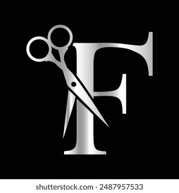 This luxurious and elegant initial "F" scissors logo
is designed for barbershops and salons, retaining its beauty
even when scaled down or used in black and white.