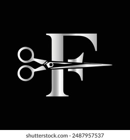 This luxurious and elegant initial "F" scissors logo
is designed for barbershops and salons, retaining its beauty
even when scaled down or used in black and white.