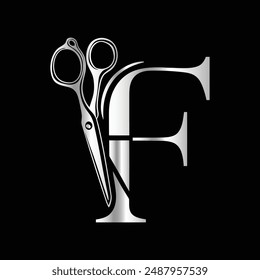 This luxurious and elegant initial "F" scissors logo
is designed for barbershops and salons, retaining its beauty
even when scaled down or used in black and white.