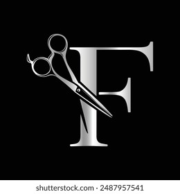 This luxurious and elegant initial "F" scissors logo
is designed for barbershops and salons, retaining its beauty
even when scaled down or used in black and white.