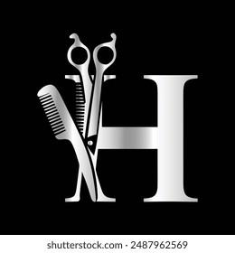 This luxurious and elegant initial "H" scissors logo
is designed for barbershops and salons, retaining its beauty
even when scaled down or used in black and white.