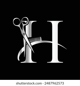 This luxurious and elegant initial "H" scissors logo
is designed for barbershops and salons, retaining its beauty
even when scaled down or used in black and white.