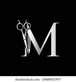 This luxurious and elegant initial M scissors logo is designed for barbershops and salons,
retaining its beauty even when scaled down or used in black and white.