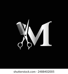 This luxurious and elegant initial M scissors logo is designed for barbershops and salons,
retaining its beauty even when scaled down or used in black and white.