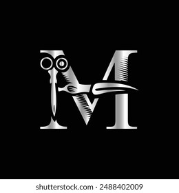 This luxurious and elegant initial M scissors logo is designed for barbershops and salons,
retaining its beauty even when scaled down or used in black and white.
