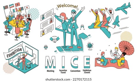 Esta es la principal ilustración visual que expresa exposiciones de eventos de negocios (MICE), conferencias internacionales y experiencias realizadas en Japón.