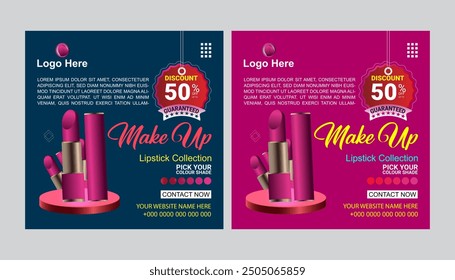 This is a makeup lipstick sale and service social media post design for post template for all users.