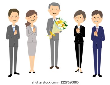 This is a male illustration of a suit that will receive a bouquet.