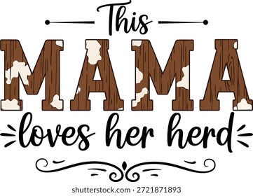 Esta mãe ama seu rebanho rústico Farmhouse Tipografia citação com textura de madeira isolada no fundo branco