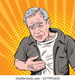 This man hurts his chest.Pop art retro vector illustration vintage kitsch drawing